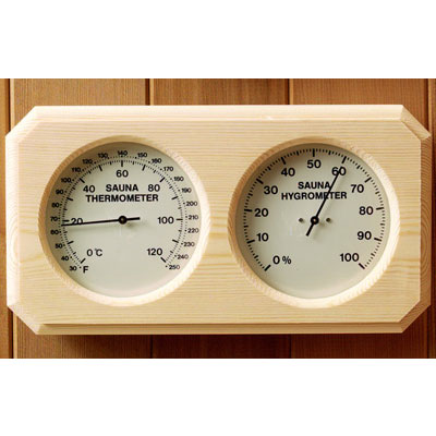 Deluxe pine encased thermometer/hygrometer (9 ½" x 5", °C/°F)
