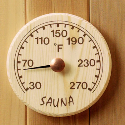 Round pine thermometer (5 ½" diam., °F)