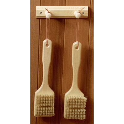 Set of 2 bath brushes with 2-peg wooden holder