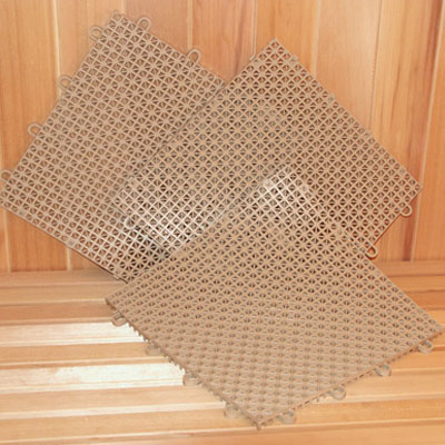 TAN: Superdek interlocking molded plastic floor tiles (12" x 12" flexible squares) tan color